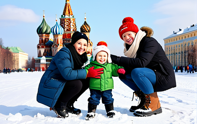 **

"A cheerful young Russian family, fully clothed in traditional winter clothing (ushanka hats, valenki boots, warm scarves), building a snowman in a snowy park in Moscow, St. Basil's Cathedral visible in the background, bright daylight, safe for work, appropriate content, family-friendly, perfect anatomy, natural proportions, professional photography, high quality, winter scene."

**